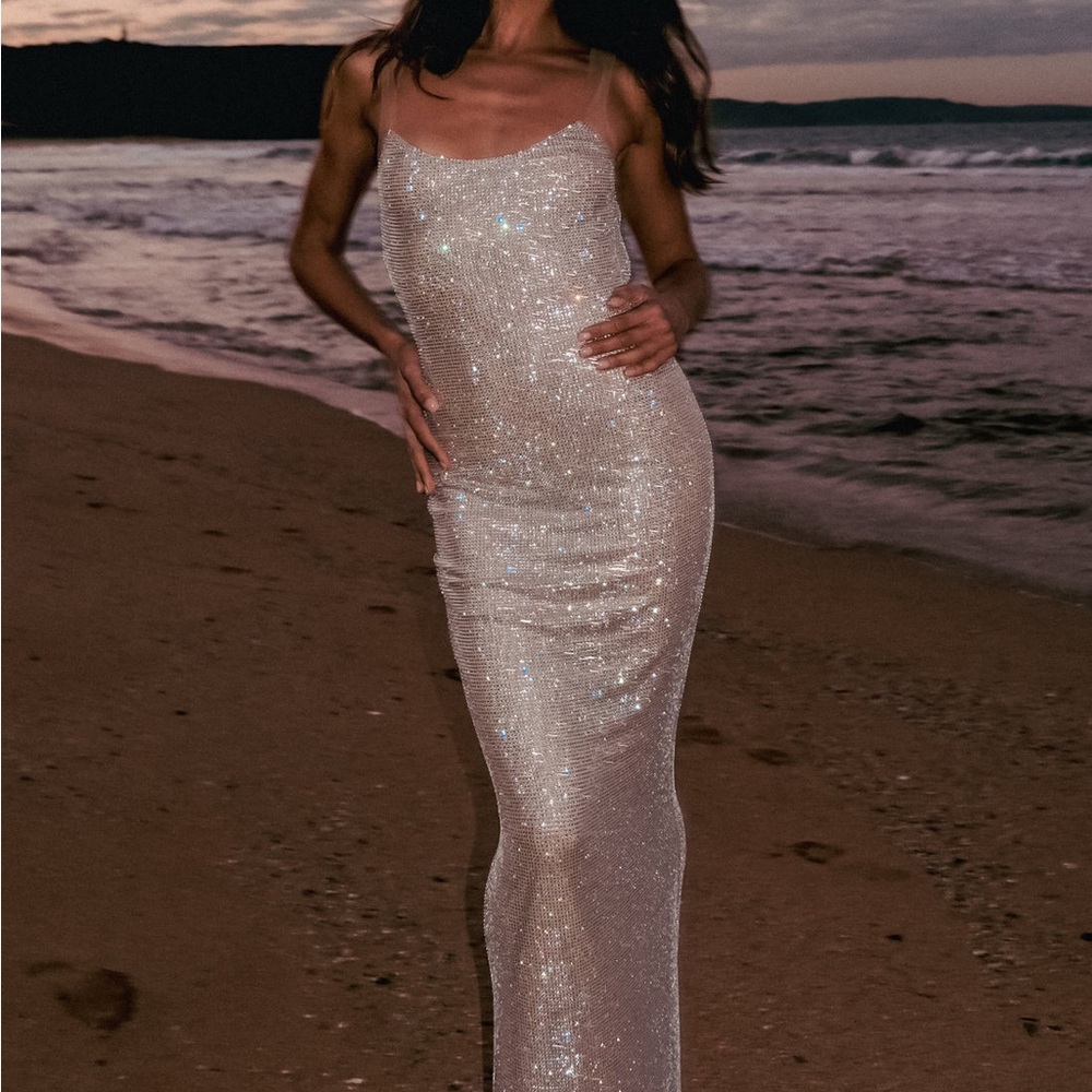 Meshki Strapless Glitter Dress - Silver